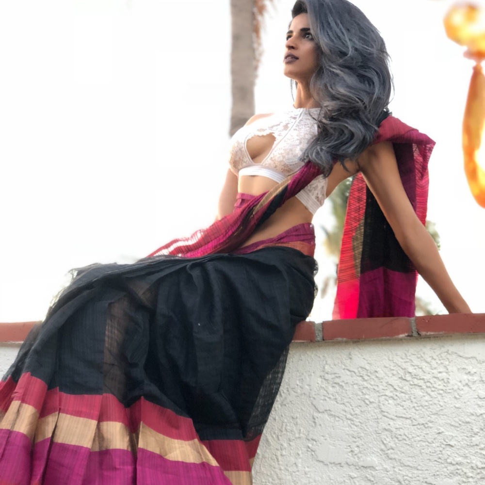Indian cotton saree . Designer (handmade)